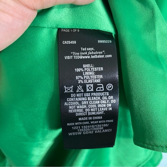 Ted Baker Valanci Pleated Midi Green Sleeveless‎ V Neck Dress Sz 4 - Picture 6 of 10